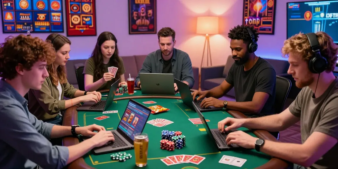 UK players enjoying credit card casinos at home, showcasing chps.org.uk, vibrant gaming atmosphere, laptops and mobile devices.