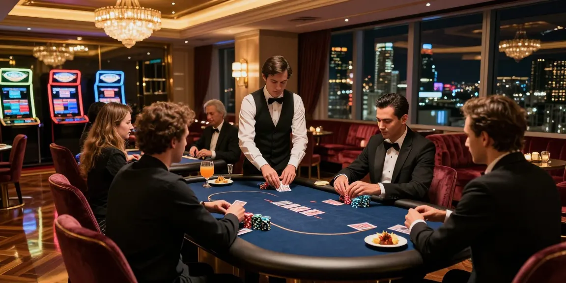 Elegant gaming scene showcasing Iwin high-stakes casino with players at poker tables and luxurious ambiance.
