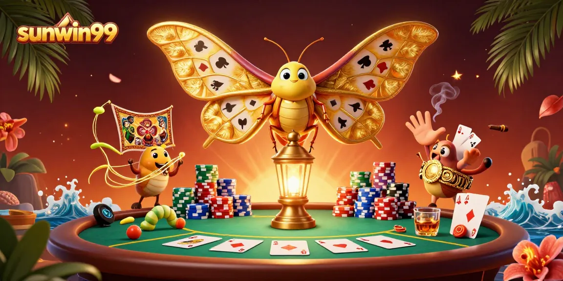 Experience thrilling poker action with sunwin99's unique illustrated scene featuring vibrant casino imagery.