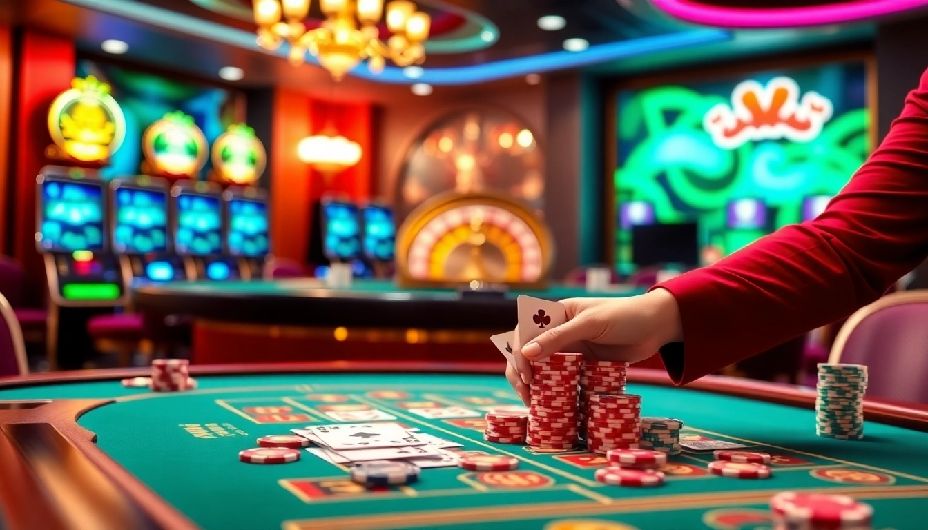 Experience the thrilling atmosphere of cm88 com with vibrant casino scenes filled with elegant dealers and exciting gameplay.
