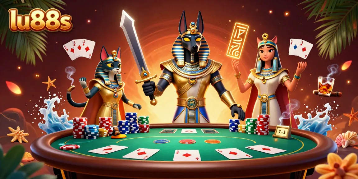 Experience high-stakes poker action with lu88s in a vibrant casino scene featuring luxurious elements.