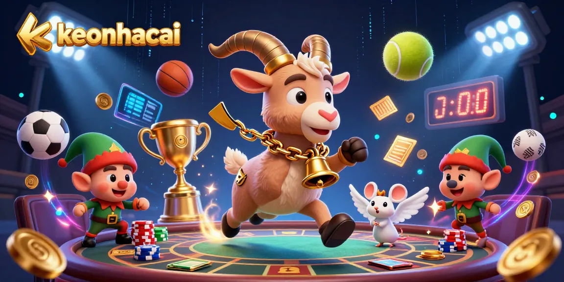Engage in the excitement of keonhacai with a dynamic sports betting casino illustration featuring lively characters.