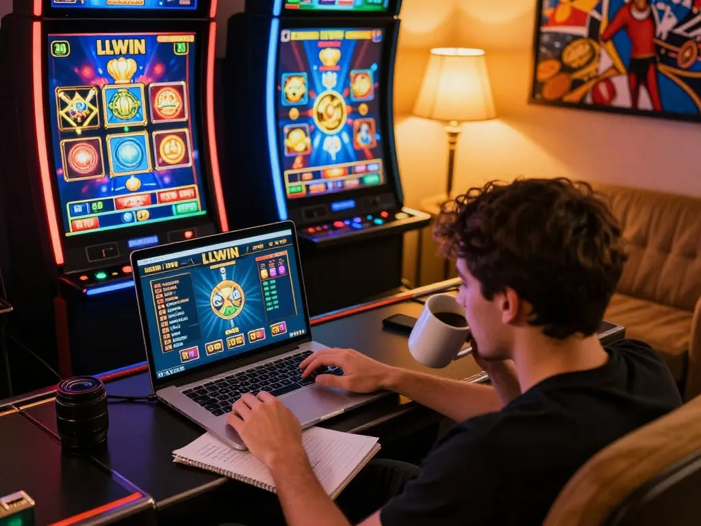LLWIN online gaming interface shown while a player strategizes bets during a vibrant home casino night.