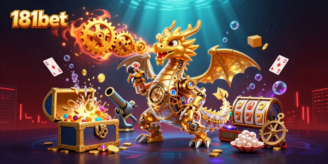 Engage with thrilling 181bet gaming, featuring stunning visuals of a golden dragon showcasing casino excitement.