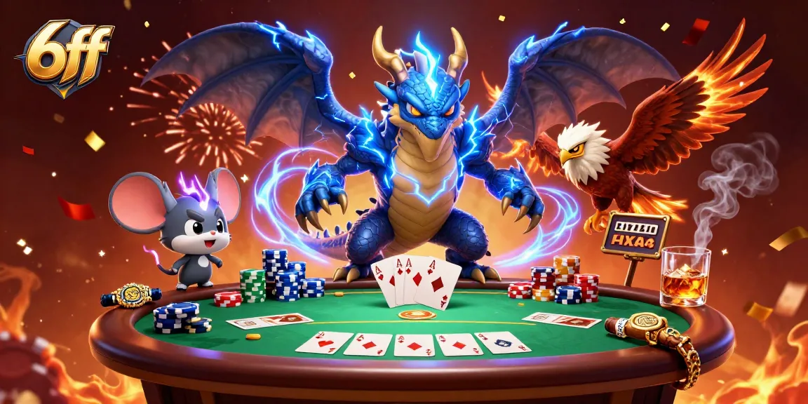 Experience electrifying poker action with 6ff's stunning characters amidst vibrant gaming elements.
