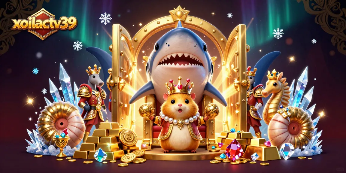 Experience the excitement of xoilactv39 with enchanting characters and treasures in this 3D digital art.