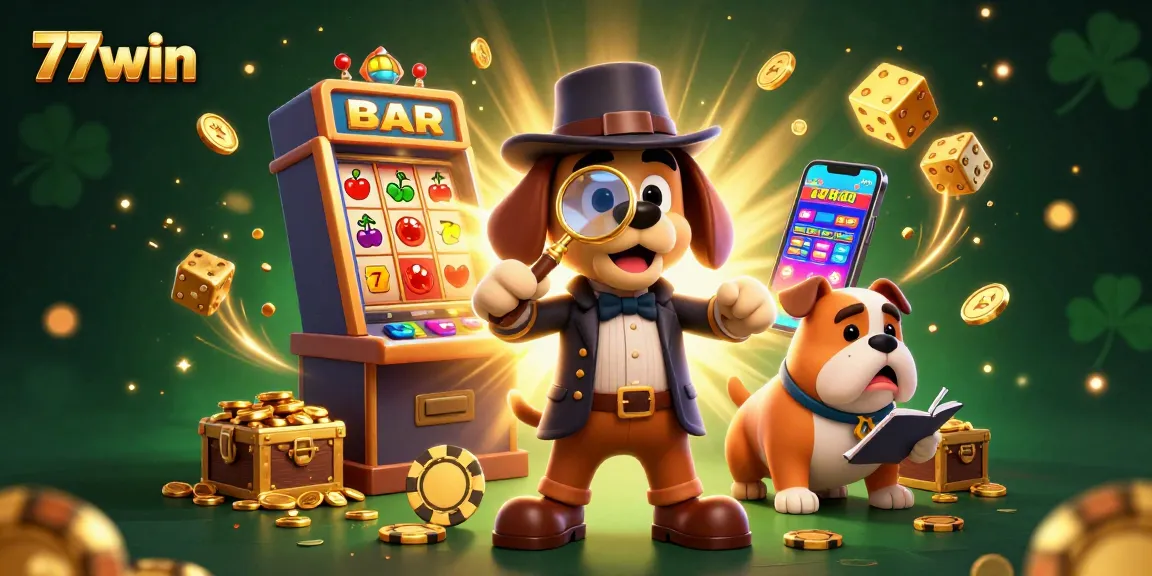 Experience the excitement of 77win casino with cartoon detectives uncovering hidden treasures.