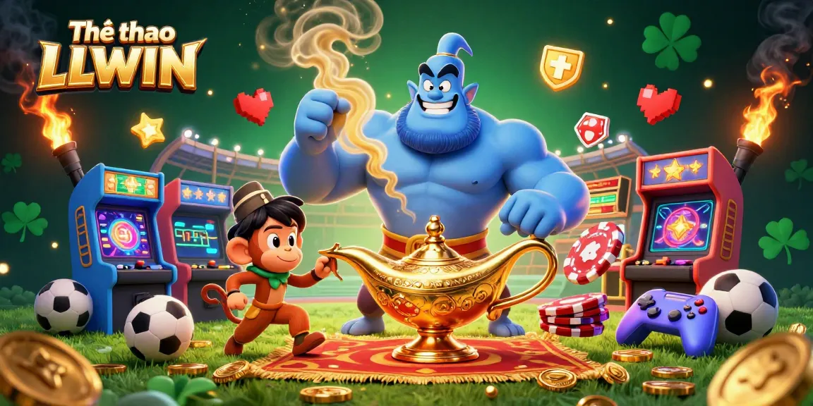 Experience thrilling sports betting with Thể thao LLWIN as a blue genie and monkey bring excitement.