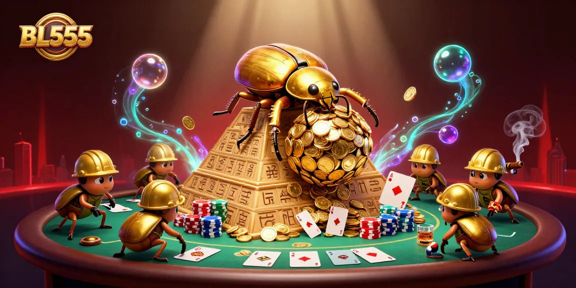 Experience thrilling wins at BL555 with a stunning scene of golden beetles in a casino